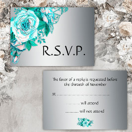Aqua Rosa e RSVP de Casamento Silver