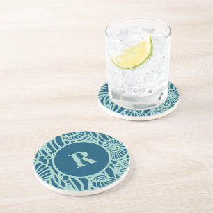 Aqua Seashell Pattern Sandstone Porta copos