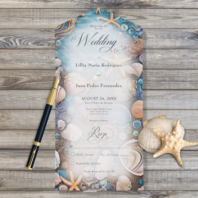 Aqua Seashell Rustic Beach No Janto (Criador carregado)