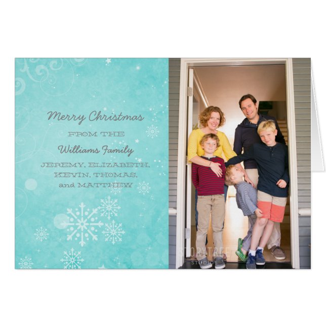 Aqua Snowflake Roda o Cartão com fotos de Feriado (Frente Horizontal)