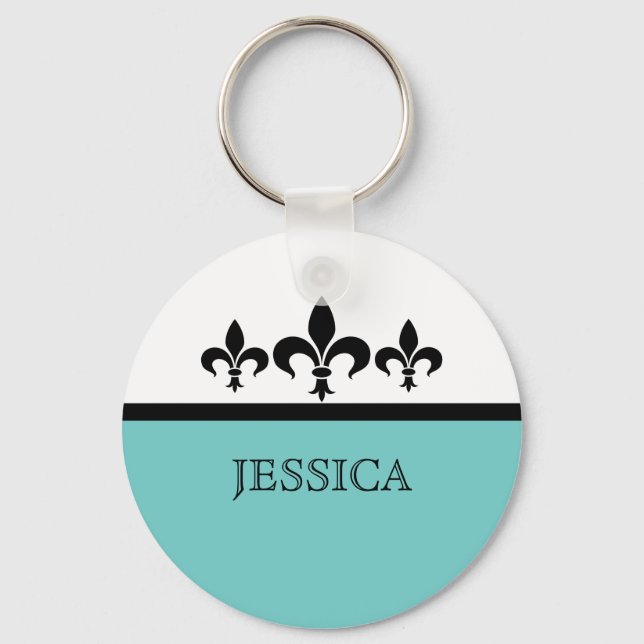 Aqua Swanky Fleur De Lis Chaveiro (Frente)