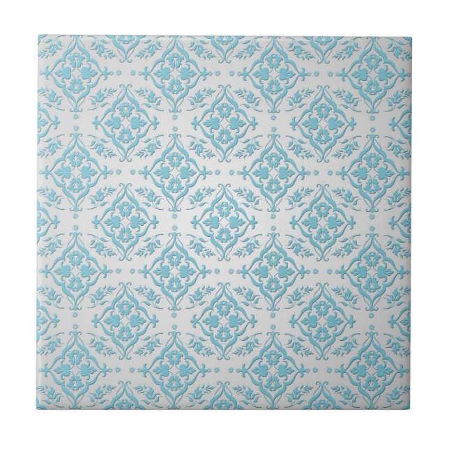 Aqua Teal Blue e Silver Damask (Frente)