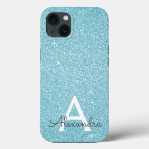 Aqua Teal Blue Glitter e Sparkle Monograma Case-M