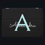 Aqua Teal Blue Script Girly Monographic Name<br><div class="desc">Caso de Laptop do Nome do Monograma Simples de Script Azul Preto e Azul-Aqua. Isto faz o doce e perfeito aniversário de 16 anos,  casamento,  chá de panela,  aniversário,  chá de fraldas ou festa de solteira presente para alguém que ama luxo de luxo e estilos quíticos.</div>