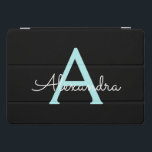 Aqua Teal Blue Script Girly Monographic Name<br><div class="desc">Caso de Laptop do Nome do Monograma Simples de Script Azul Preto e Azul-Aqua. Isto faz o doce e perfeito aniversário de 16 anos,  casamento,  chá de panela,  aniversário,  chá de fraldas ou festa de solteira presente para alguém que ama luxo de luxo e estilos quíticos.</div>