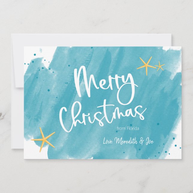 Aqua Teal Tropical Watercolor Merry Christmas Card (Frente)