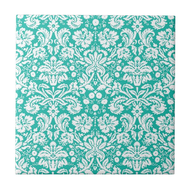 Aqua Turquoise Teal cor damasco (Frente)