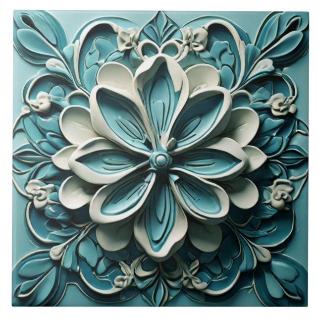 Aqua Turquoise Teal Faux Alivio Flor (Frente)