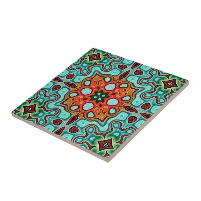 Aqua Turquoise Teal Orange Brown Tribe Art (Lateral)