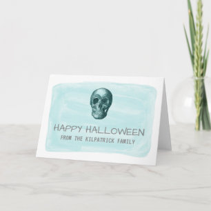 Aqua Watercolor Skull Halloween Cartão