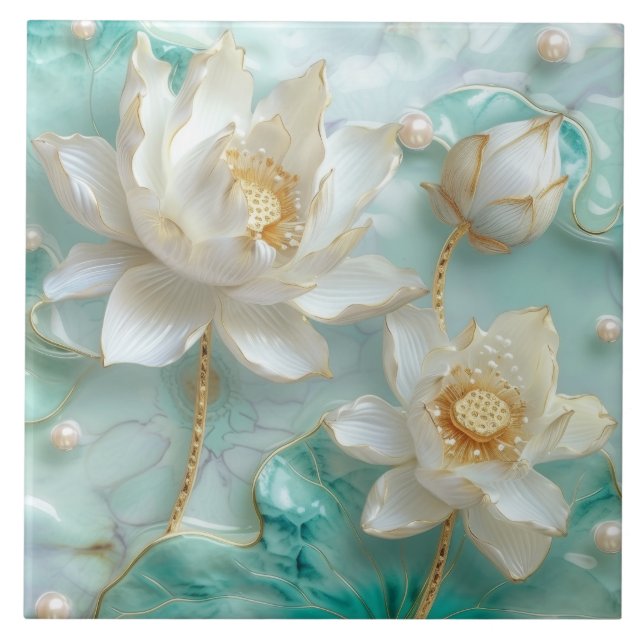 Aquamarine Dourada Lotus Lily Flower (Frente)