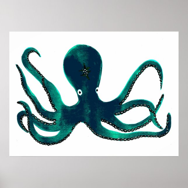 Aquamarine Octopus Poster (Frente)