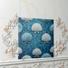 Aquamarine Seashells Mosaic Blue Ocean Marine Life