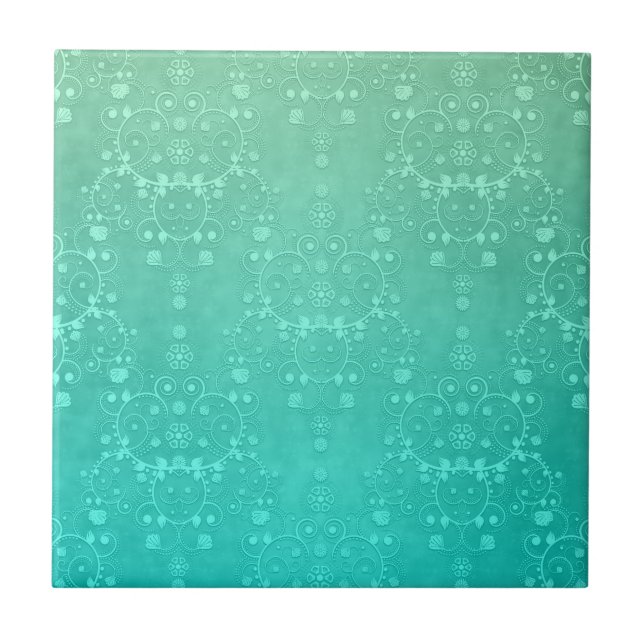 Aquamarine Verde Menta Azul Turquesa Padrão Damask (Frente)