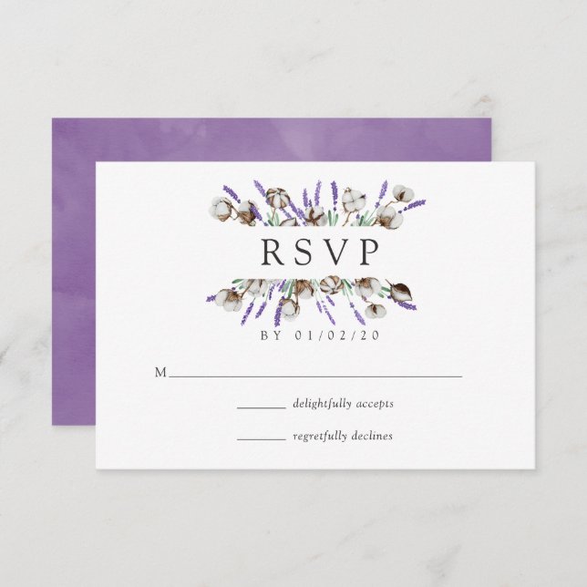 Aquarela Algodão Lavanda Casamento Campo RSVP Ca (Frente/Verso)