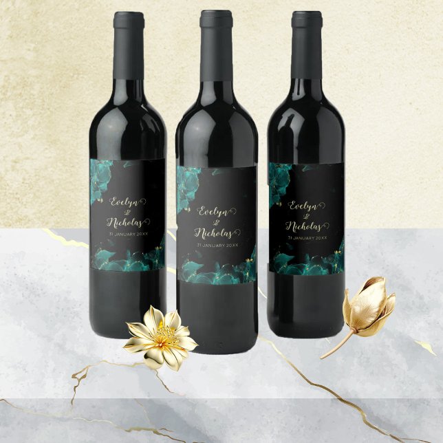 Aquarela Anastasia Rótulos de Vinho Preto e Verde (Criador carregado)
