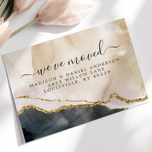 Aquarela Anúncio de Mudança Rosa Preto Dourado