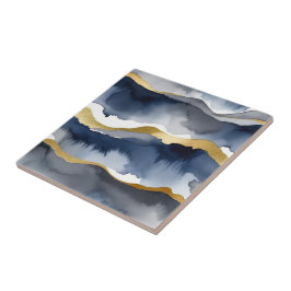 aquarela azul e branca com ênfase em ouro