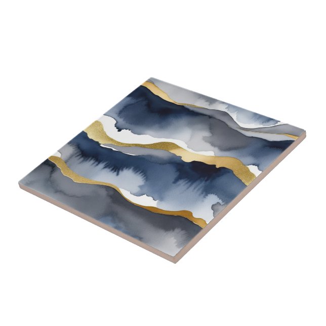 aquarela azul e branca com ênfase em ouro (Lateral)