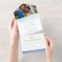 Aquarela azul esverdeada caindo em casamento atras
