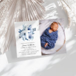 aquarela azul floral Baptism convite para fotograf<br><div class="desc">Celebre o batismo do seu bebê com este design de flores azuis de aquarela com uma foto do seu bebê. O texto e a redação,  bem como outras características deste design,  podem ser personalizados. A imagem pode ser substituída e editada.</div>