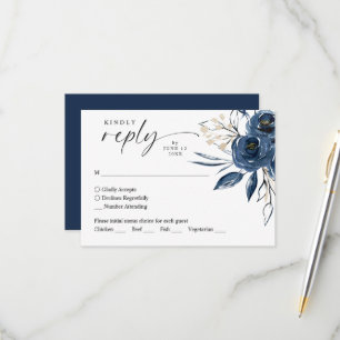 Aquarela Azul Naval Floral Resposta Casamento RSVP