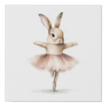 Aquarela Bailarina Coelhinho Dançando Bege Rosa