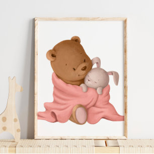 Aquarela Beary Bunny Abraço Urso Impressão em Pa