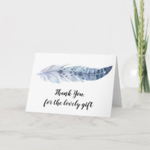 Aquarela Boho Blue Feather - Cartões de agradecime