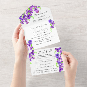Aquarela Botânica Lilás Roxo Floral Casamento