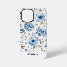 Aquarela Branca Floral Azul