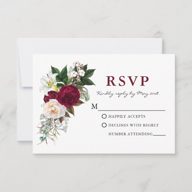Aquarela Burgundy Floral Verde RSVP (Frente)