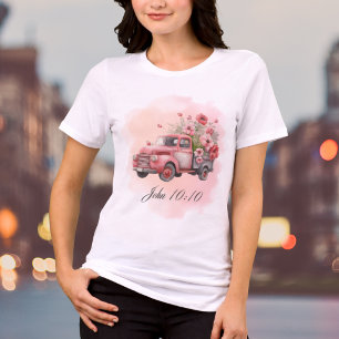 Aquarela Caminhão Floral Rosa Vintage Versículo da