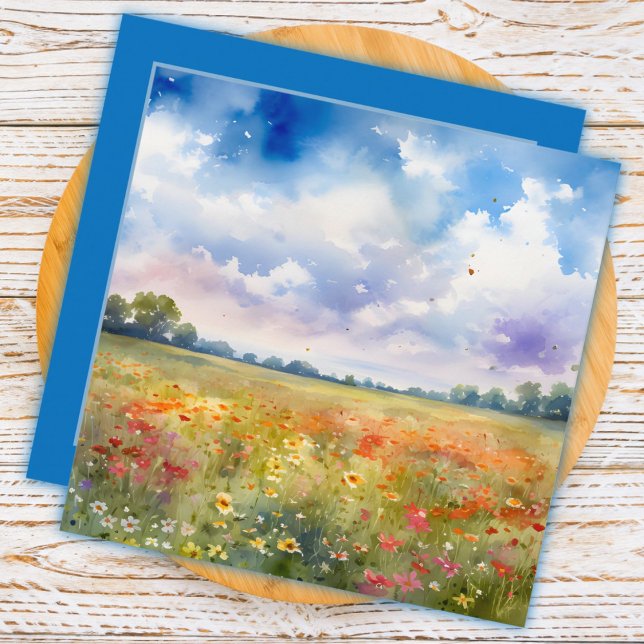 Aquarela Campo de Flores com nuvens Obrigado (Criador carregado)
