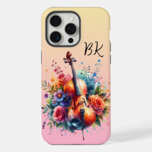 Aquarela Cello e Flores Personalizadas