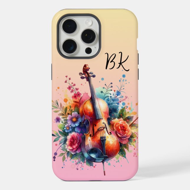 Aquarela Cello e Flores Personalizadas (Verso)
