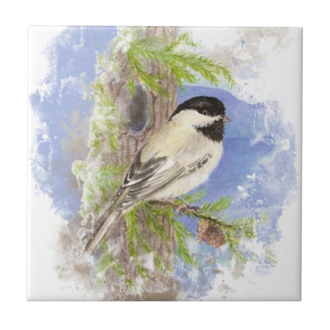 Aquarela Chickadee Bird Nature art (Frente)