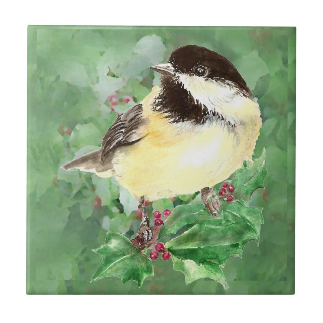 Aquarela Chickadee Bird Willife Art (Frente)