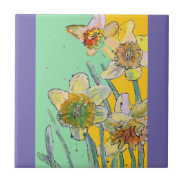 Aquarela Daffodil Flor Azulejo Cerâmico Floral