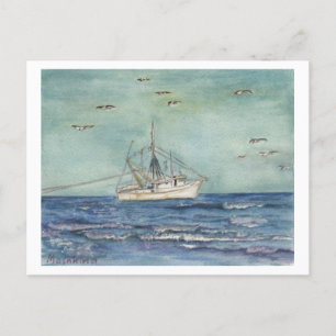 Aquarela De Barco De Camarão. Cartão Postal.