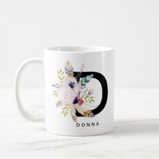Aquarela de Boho do monograma da caneca do