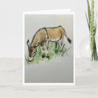 Aquarela de burro em cartão de felicitações dobrad