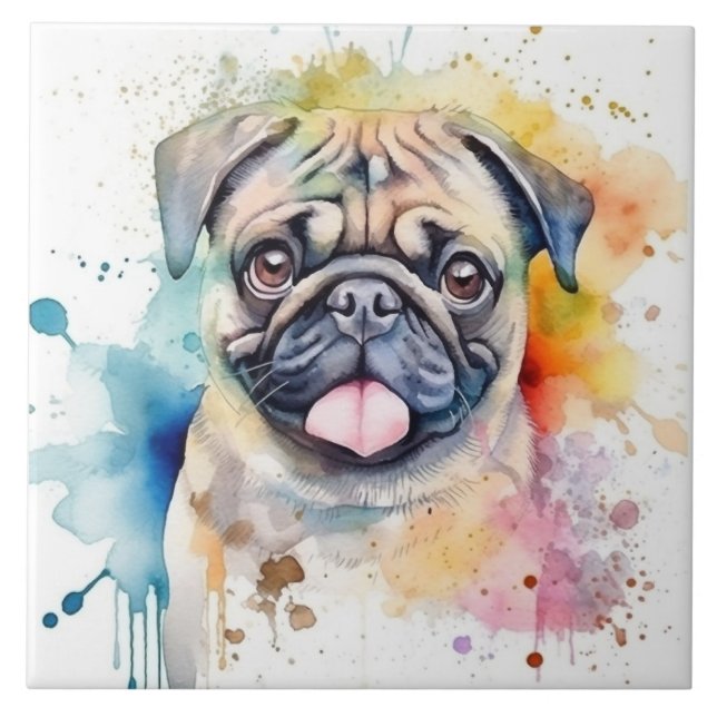 Aquarela de Cachorro Pug (Frente)