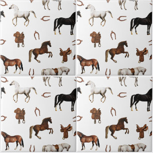 Aquarela de Cavalos Ferradura Selas de Cavalo