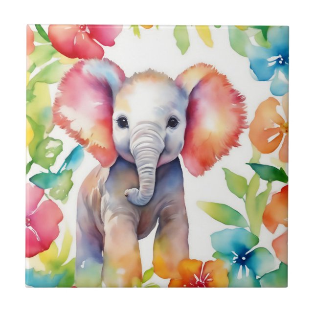 Aquarela de elefante vibrante (Frente)