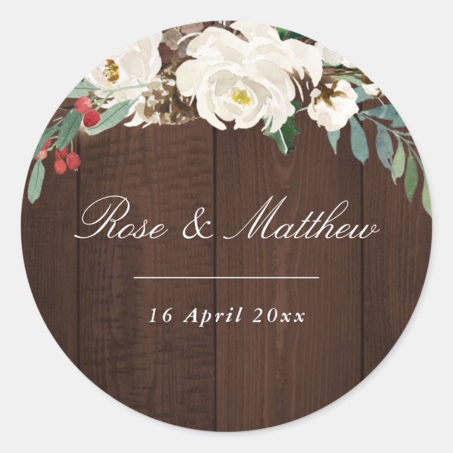 aquarela de inverno floresce adesivo de casamento (Frente)