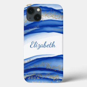 Aquarela de Tinta Azul Dourada Branca Personalizad