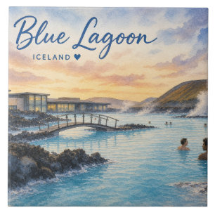 Aquarela do banho termal Blue Lagoon Islândia