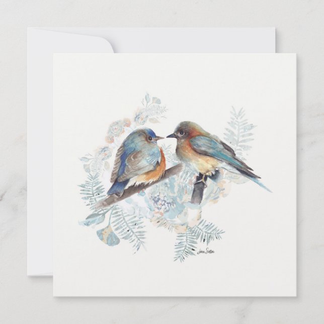 Aquarela do Casal Bluebird com Floral (Frente)