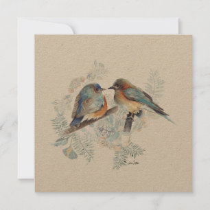 Aquarela do Casal Bluebird com Floral
